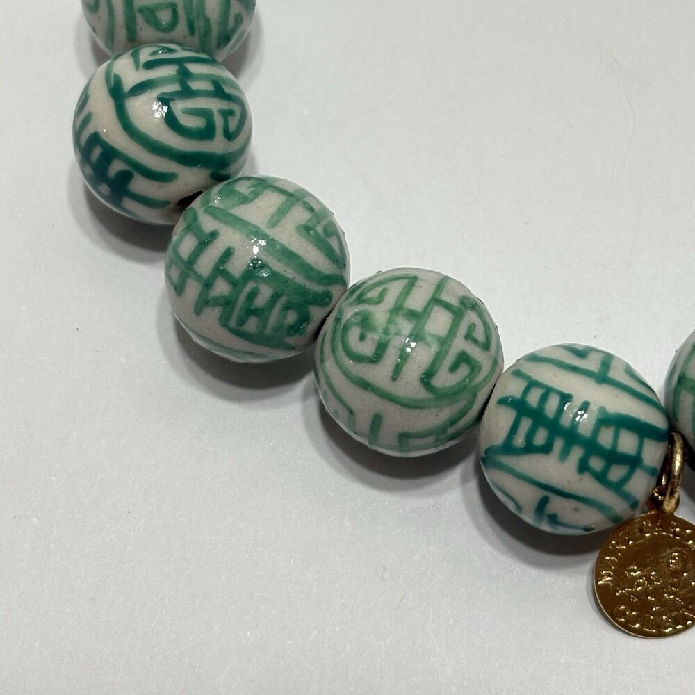 Chinoiserie Green/White Porcelain Bead Bracelet Mary Caroline Colgin - Picture 3 of 6